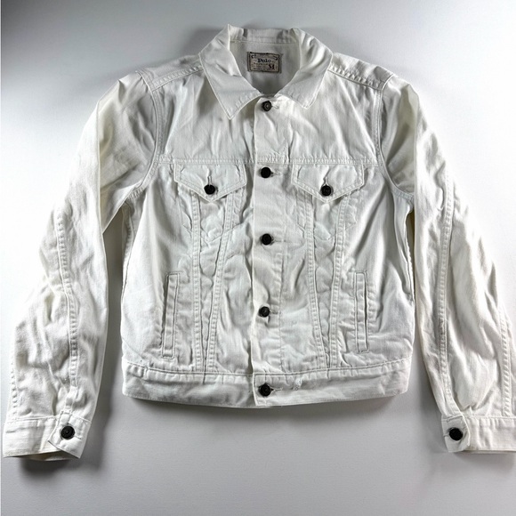 Vintage Polo Ralph Lauren Denim Trucker Jacket White Medium Oversized Boxy - Picture 3 of 12